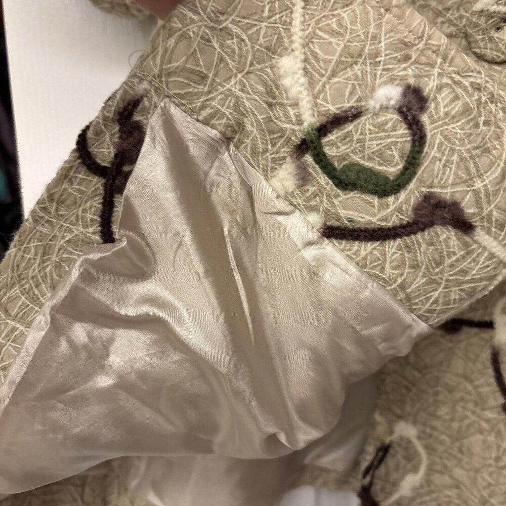 Anthropologie RYU Coat Tan Crochet Overlay Front Large Button Size Small Lined - Picture 7 of 15